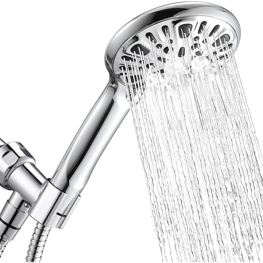 KDMLR 9 Functions Shower Head High Pressure Handheld Shower Head Luxury Modern Polished Chrome Look High Flow Bathroom Showerhead Set with 59" Hose Bracket Teflon Tape