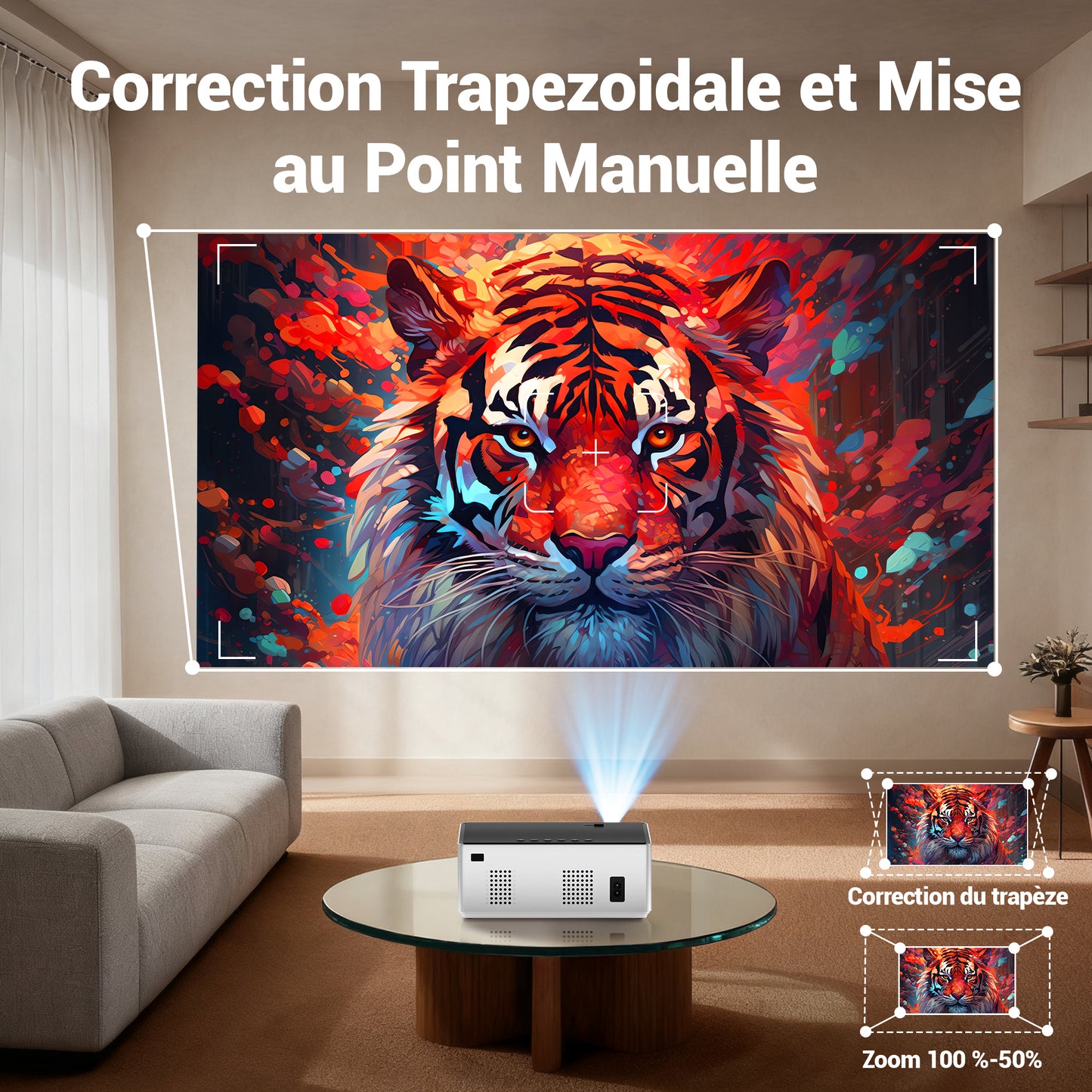 Dual-Band 5G/2.4G WiFi Bluetooth Projector, 16000 Lux 4K Supported Portable Movie Projector for Home Outdoor, 300" Display, 4-Point Keystone, HiFi Speaker