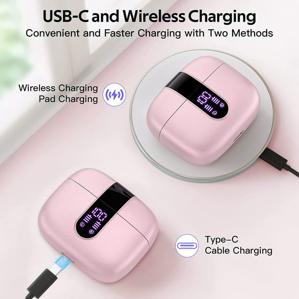 Bluetooth Headphones True Wireless Earbuds 60H Playback LED Power Display Earphones with Wireless Charging Case IPX5 Waterproof in-Ear Earbuds with Mic for TV Smart Phone Computer Laptop Sports