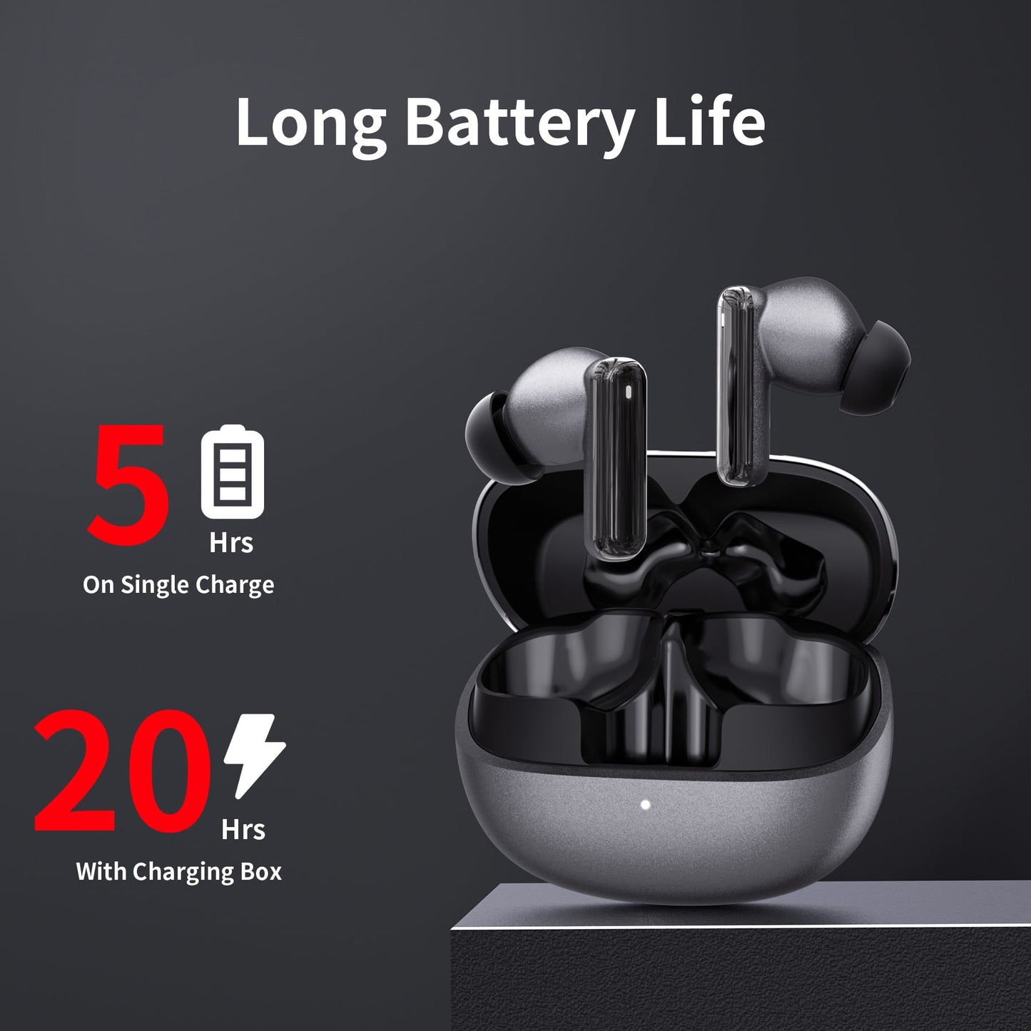 VEATOOL H15 Bluetooth Earbuds 5.3 Noise Reduction ANC and ENC-28dB Wireless Headphones 25H Battery Life IPX7 Stereo,Black Electroplating