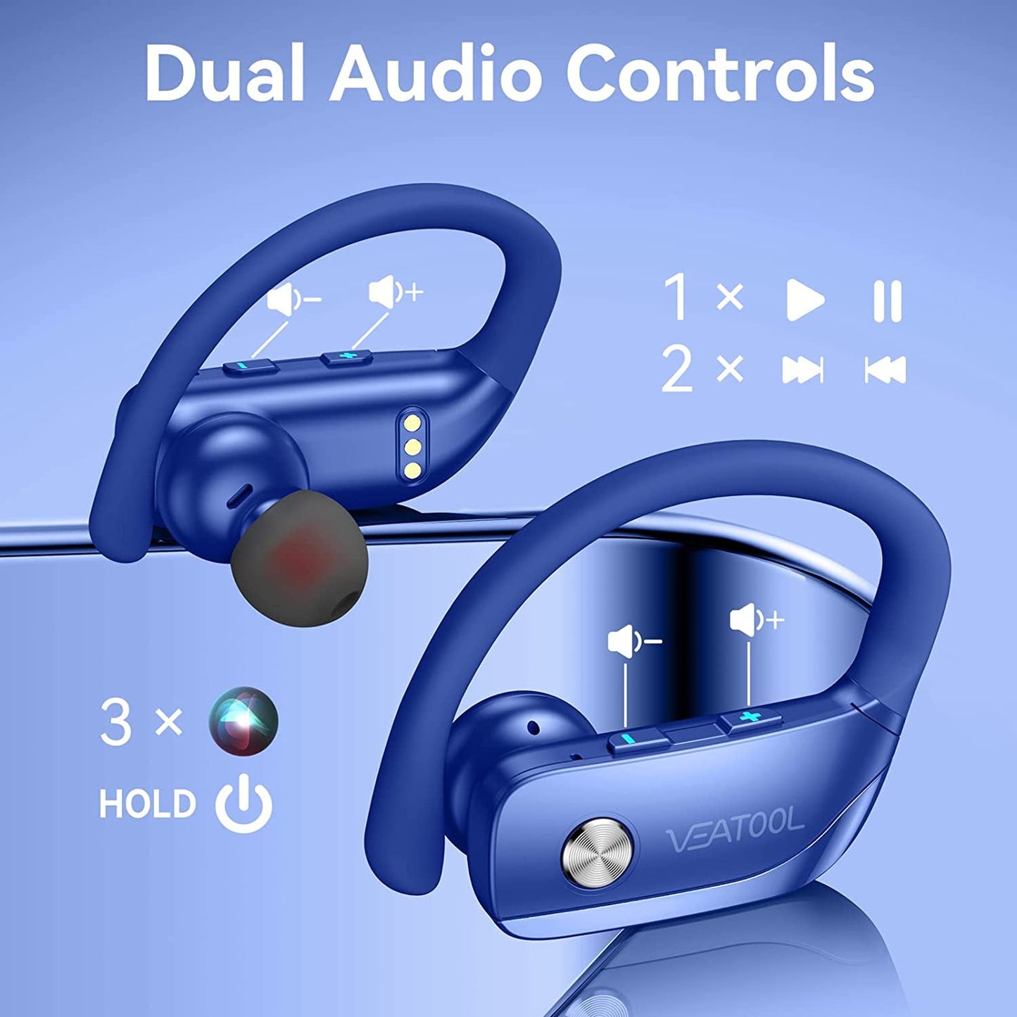 VEAT00L Wireless Earbuds Bluetooth Headphone Sport, Bluetooth 5.4 Earbud, 72Hrs Earphone with Earhook, Mic