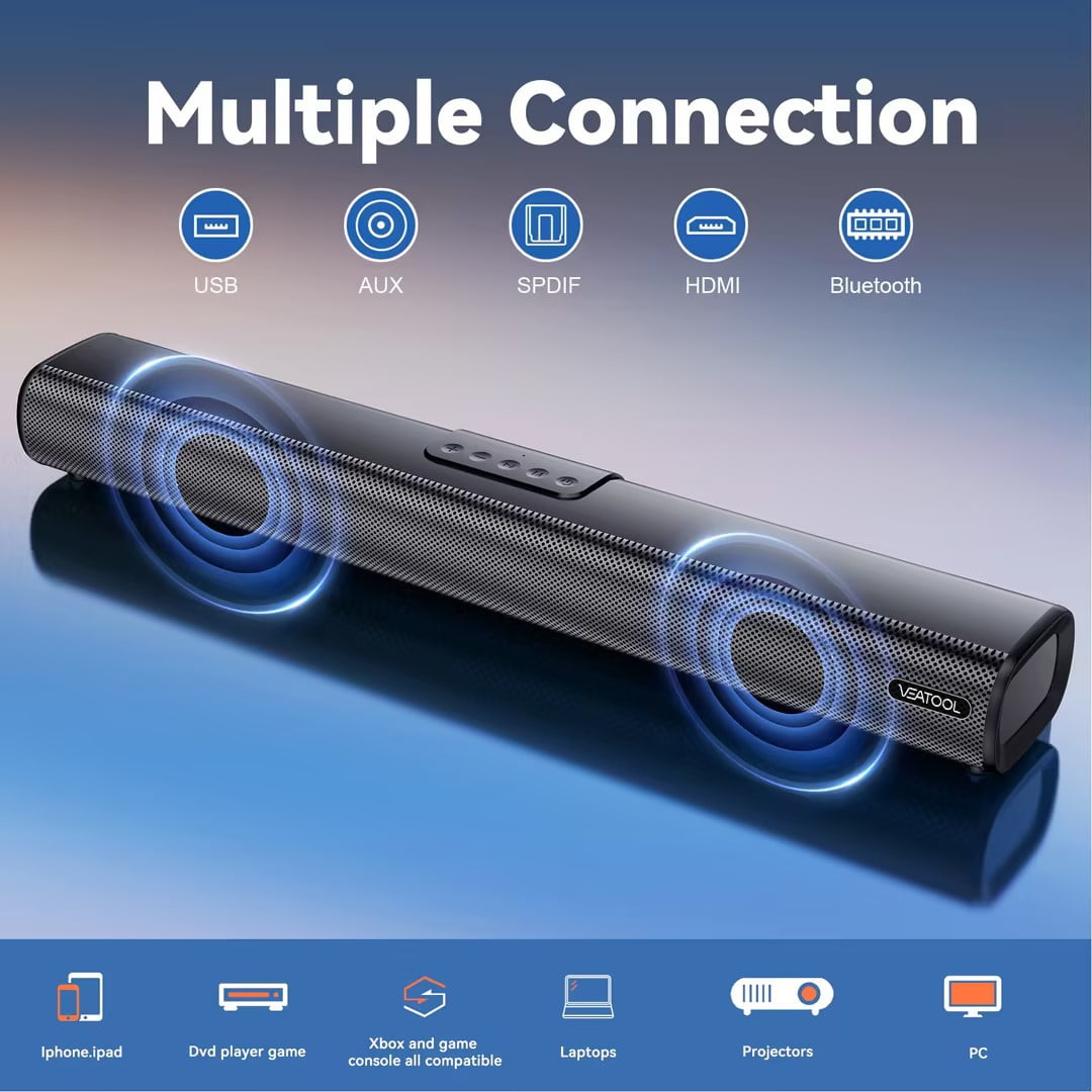 VEATOOL Portable Bluetooth Speaker, IPX5 Waterproof, Stereo Sound, 12H Playtime, Bluetooth 5.3, RGB Lights, Outdoor Speaker
