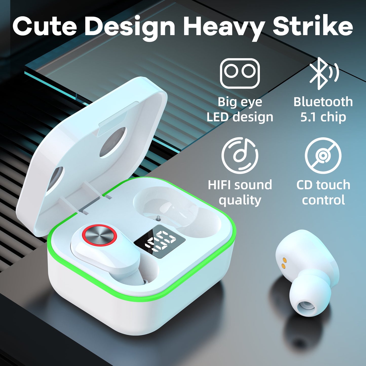 VEAT00L True Wireless Headphones, Update 5.1 Auto Pairing Touch Control HiFi Stereo Sound in-Ear Earphones Binaural Call Headset with Built-in Mic and Charging Case for Sports Running