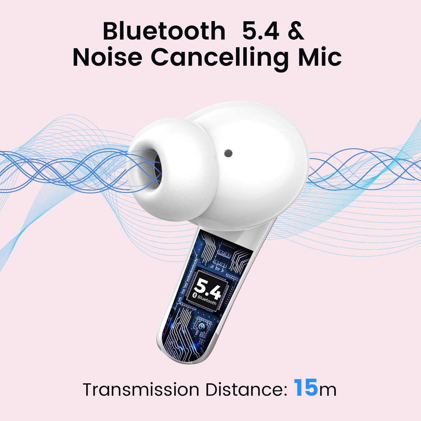VEAT00L P91 Wireless Stereo Earbuds, Bluetooth 5.4, ENC Mics, 60H Playback, Dual LED Display, IPX7 Waterproof, for Android iOS