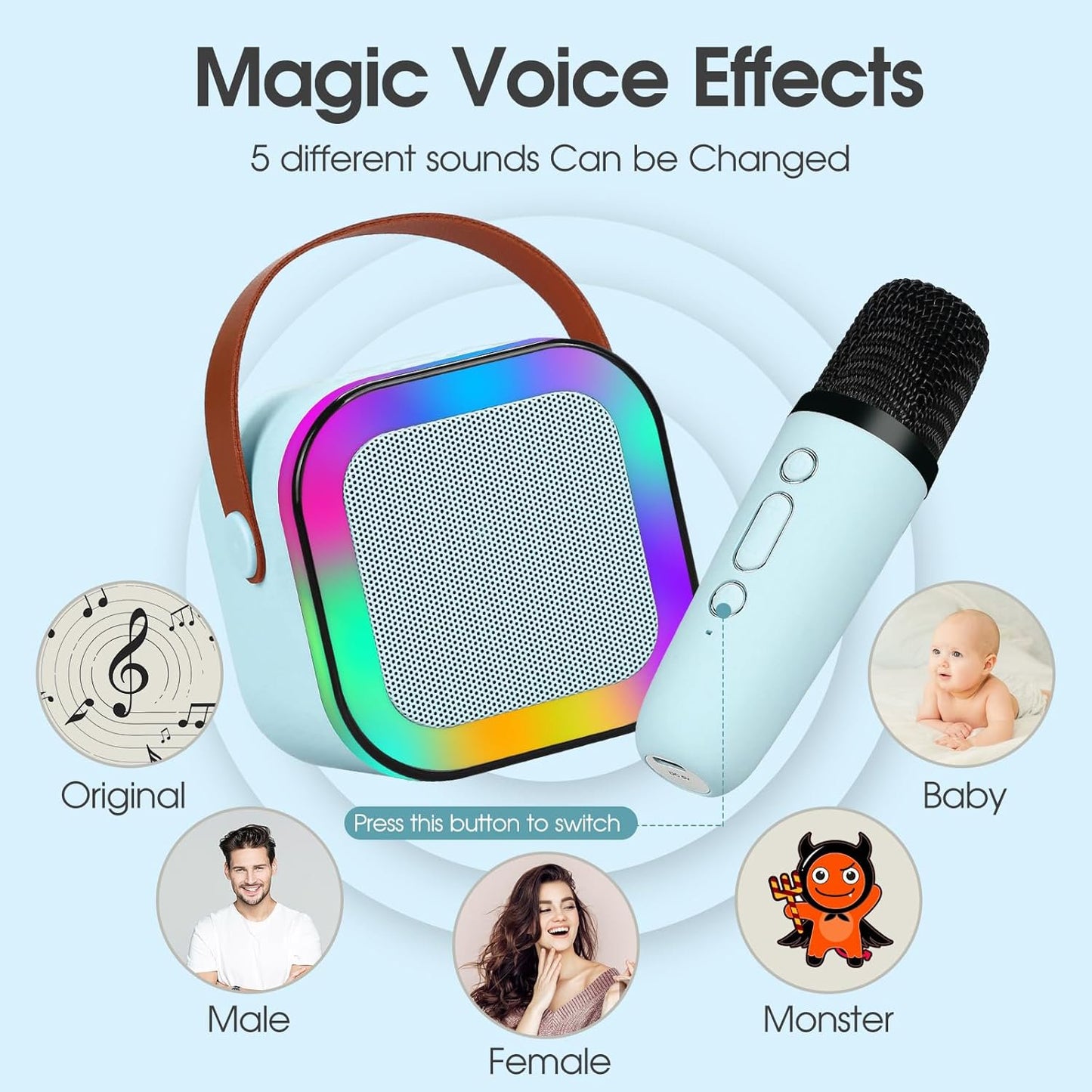 XANLUOER Karaoke Machine for Kids and Adults, Mini Portable Bluetooth Speaker with Microphones and Lights(Blue)
