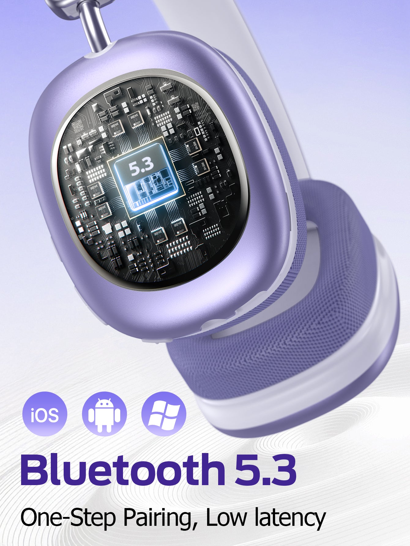 SY-BT1632 High-Fidelity Over-Ear Bluetooth Headphones | Powerful 40mm Bass | Bluetooth 5.3 Dual-Mode Connectivity | 40-Hour Battery Life | Comfortable Fit(Purple)