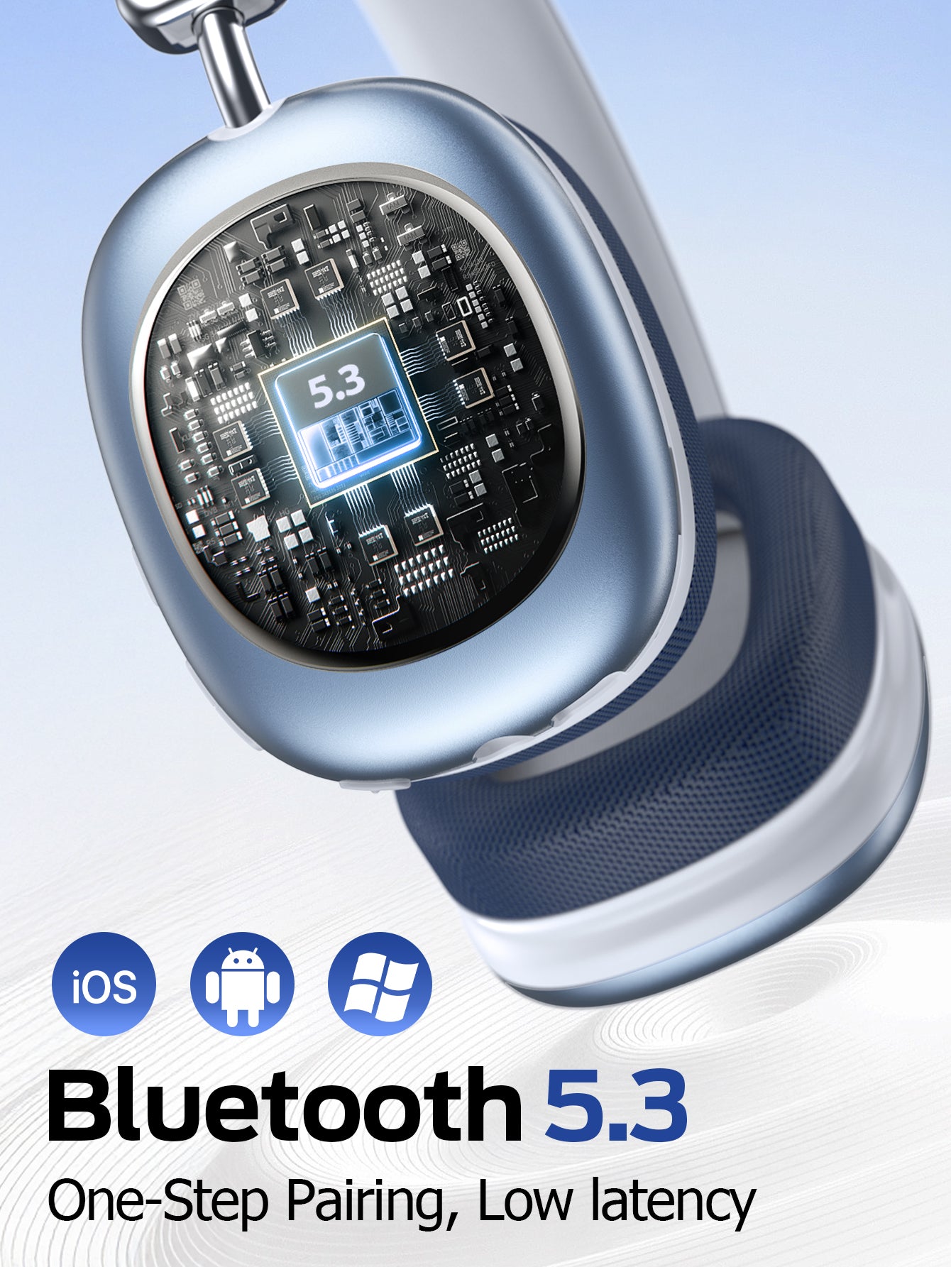 SY-BT1632 High-Fidelity Over-Ear Bluetooth Headphones | Powerful 40mm Bass | Bluetooth 5.3 Dual-Mode Connectivity | 40-Hour Battery Life | Comfortable Fit(Blue)