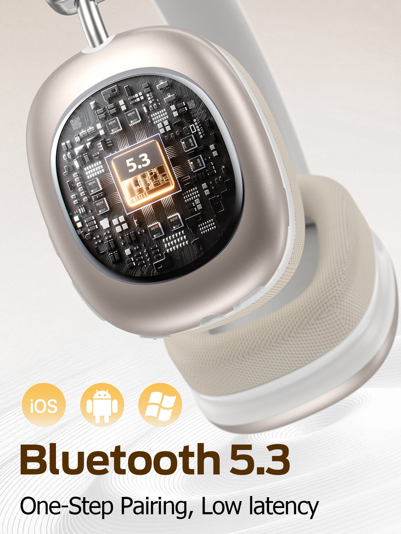 SY-BT1632 High-Fidelity Over-Ear Bluetooth Headphones | Powerful 40mm Bass | Bluetooth 5.3 Dual-Mode Connectivity | 40-Hour Battery Life | Comfortable Fit(Starlight)