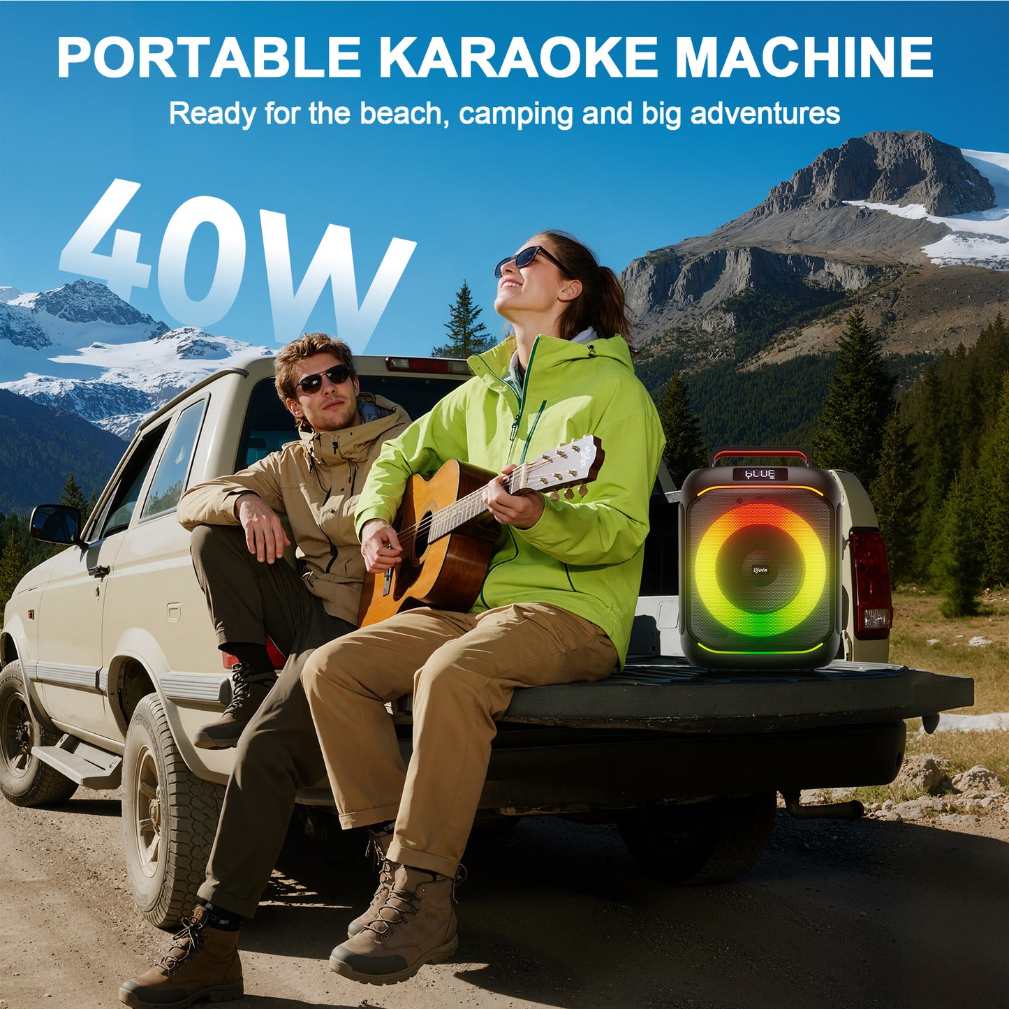 VEATOOL Karaoke Machine, Home Karaoke System with 2 Microphone, Bluetooth Speaker with Party Light, ET107