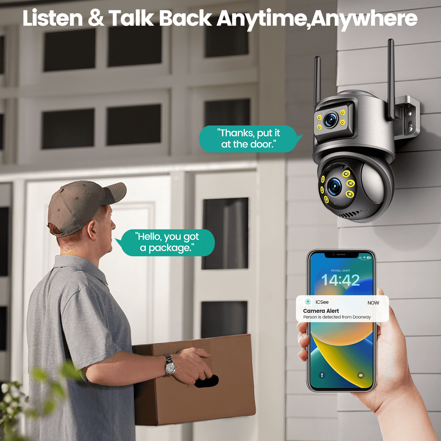 Losei Home Security 4K 8MP Outdoor Night Vision, Motion Detection,IP66 Weatherproof, Two-Way Audio Camera, Gray
