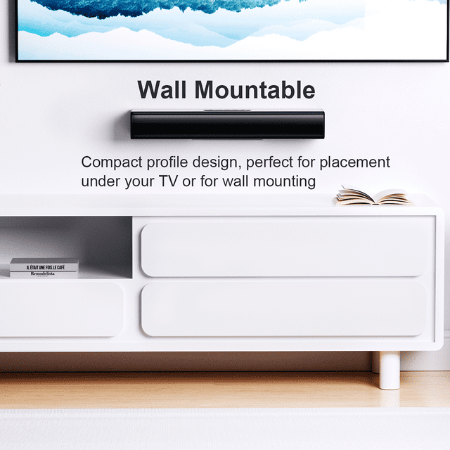 KDMLR S22 100W Sound Bar for TV, Soundbar with Subwoofer, Wired & Wireless Bluetooth 5.0 3D Surround Speakers, Optical/AUX/MIC/USB Connection, Wall Mountable, Remote Control