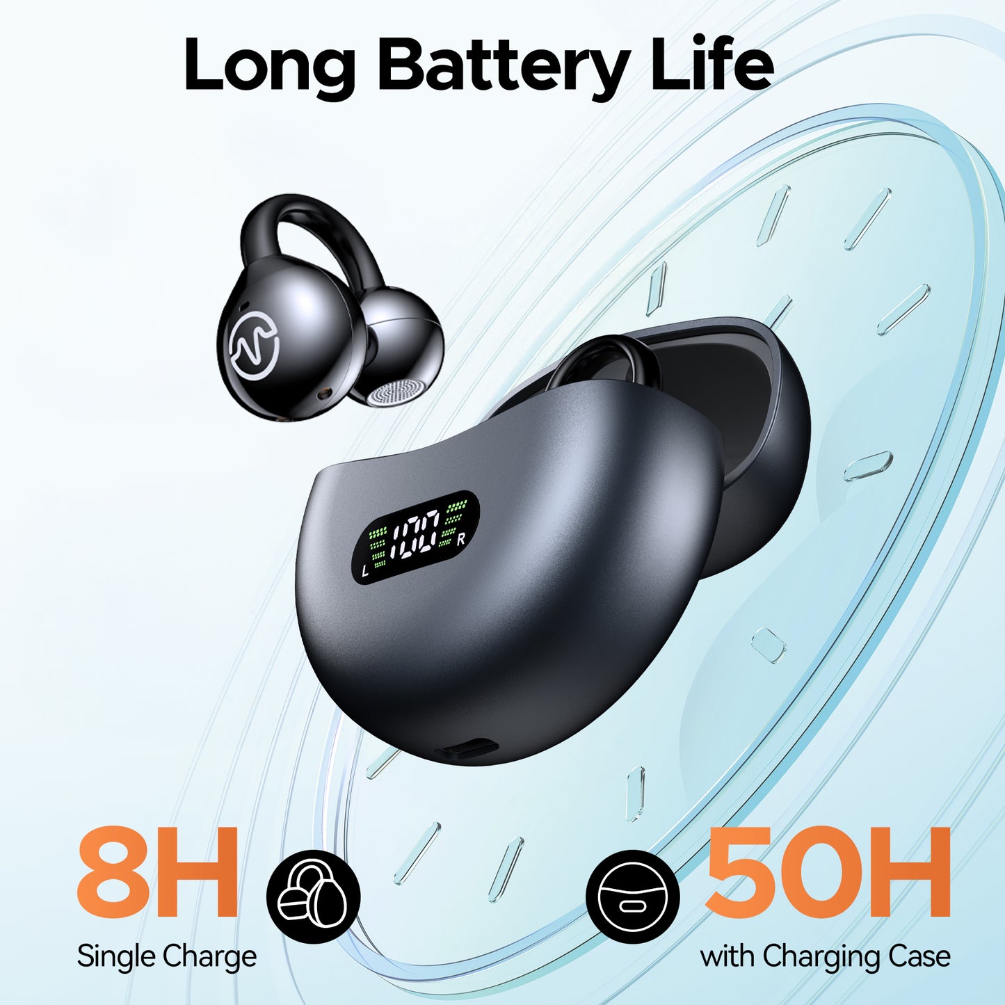 VEATOOL Clip on Earbuds,Open Ear Headphones Wireless Bluetooth 5.4 Sports Earphones with ENC Clear Call,50H Playtime, IPX7 Water Resistant,Comfortable for Small Ears & Glasses Wearers,Workouts