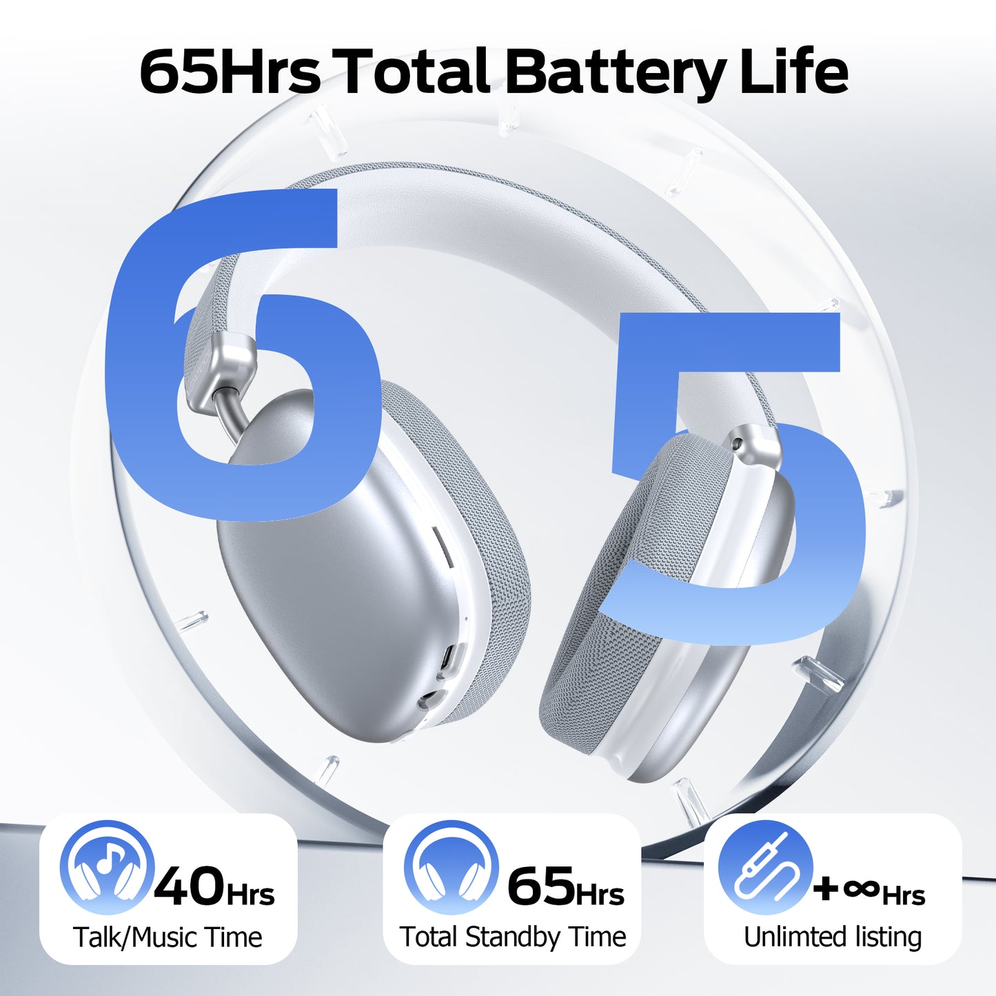 Bluetooth Headphones Over Ear, 65Hrs Playtime Wireless Headphones,Bass Boosted by 90%,Lightweight Headset with Deep Bass, Clear Call with 4 Noise Cancelling Mics,Low Latency for Travel Work Cellphone