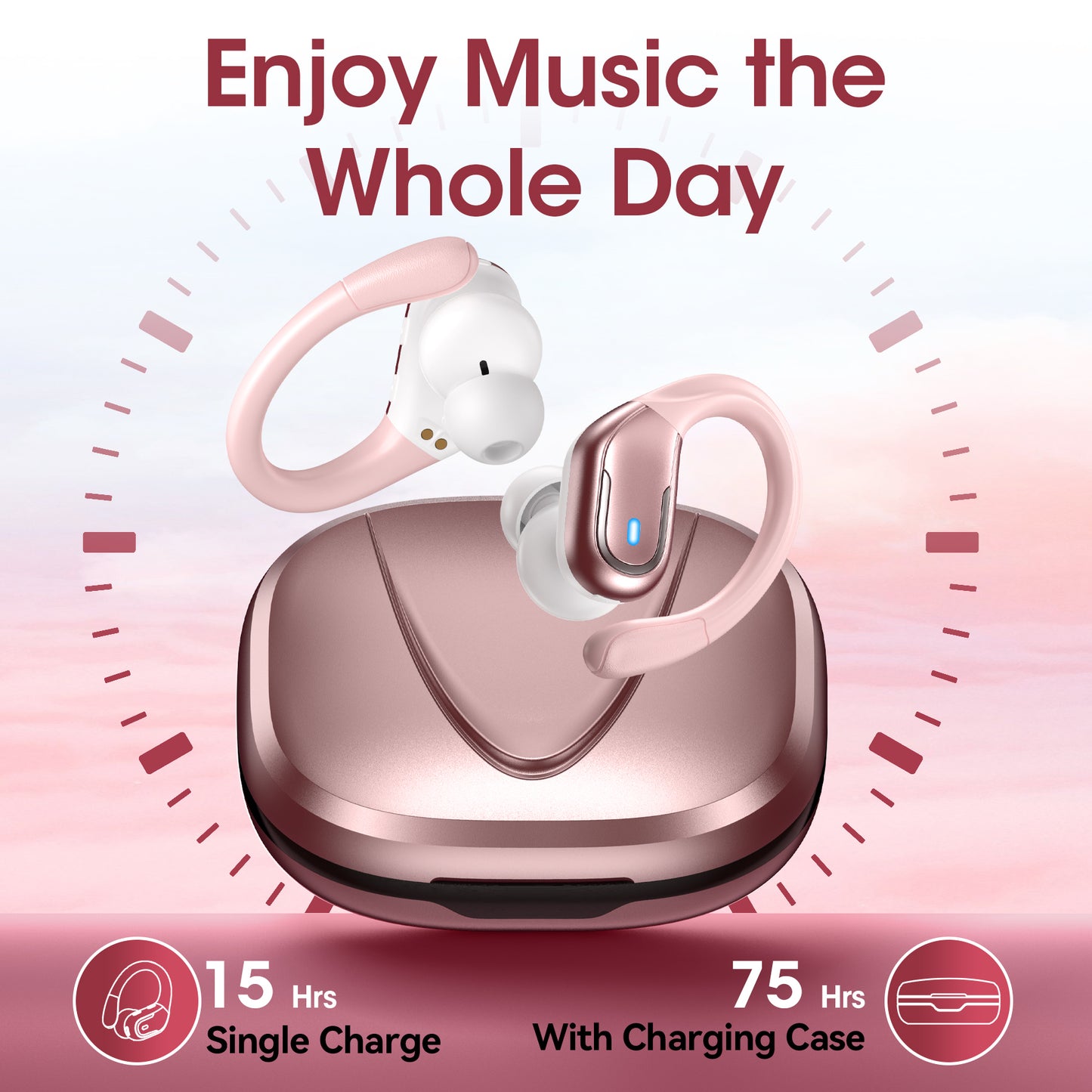 VEAT00L Wireless Earbud, 80Hrs Bluetooth 5.3 Headphones IP7 Waterproof for Sport, Running Wireless Earphones with ENC Noise Cancelling Mics, Deep Bass Over Ear bud with Earhooks for Android, iOS