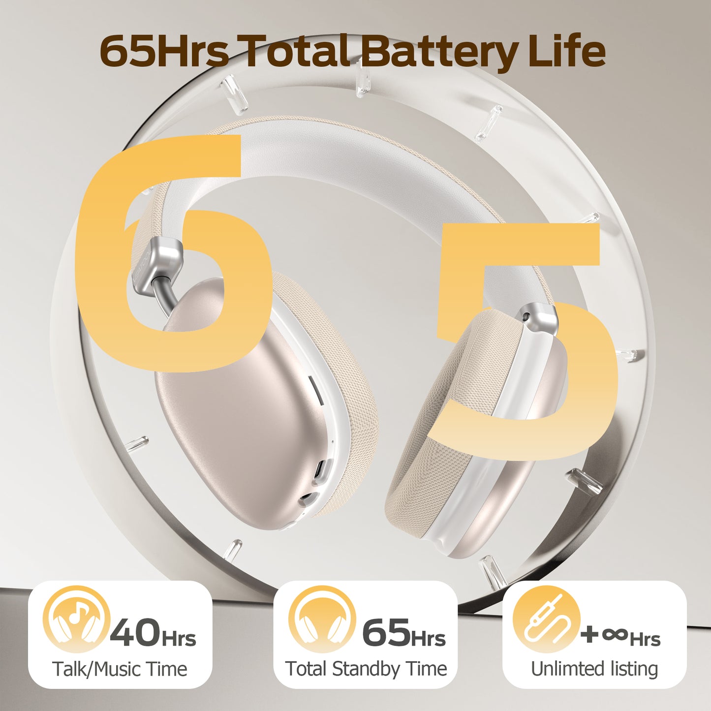 Bluetooth Headphones Over Ear, 65Hrs Playtime Wireless Headphones,Bass Boosted by 90%,Lightweight Headset with Deep Bass, Clear Call with 4 Noise Cancelling Mics,Low Latency for Travel Work Cellphone