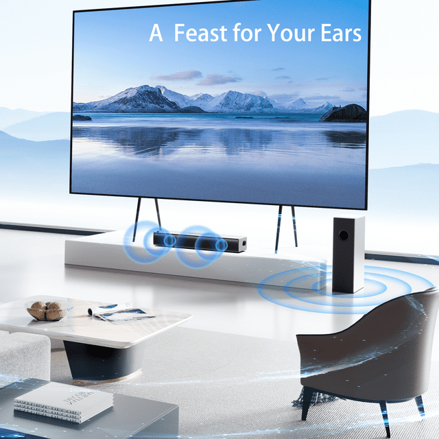 KDMLR S22 100W Sound Bar for TV, Soundbar with Subwoofer, Wired & Wireless Bluetooth 5.0 3D Surround Speakers, Optical/AUX/MIC/USB Connection, Wall Mountable, Remote Control