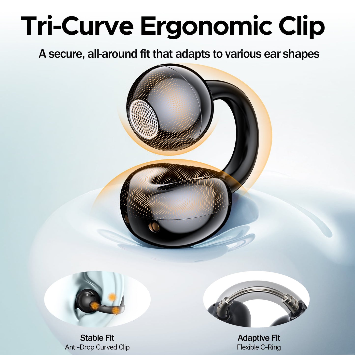 VEAT00L Open-Ear Headphones, Wireless Clip On Earbuds with Digital Display Charging Case 68 Hours Playtime, Lightweight Comfort, Stable Fit, Open-Ear Safety Design for Active and Office Use