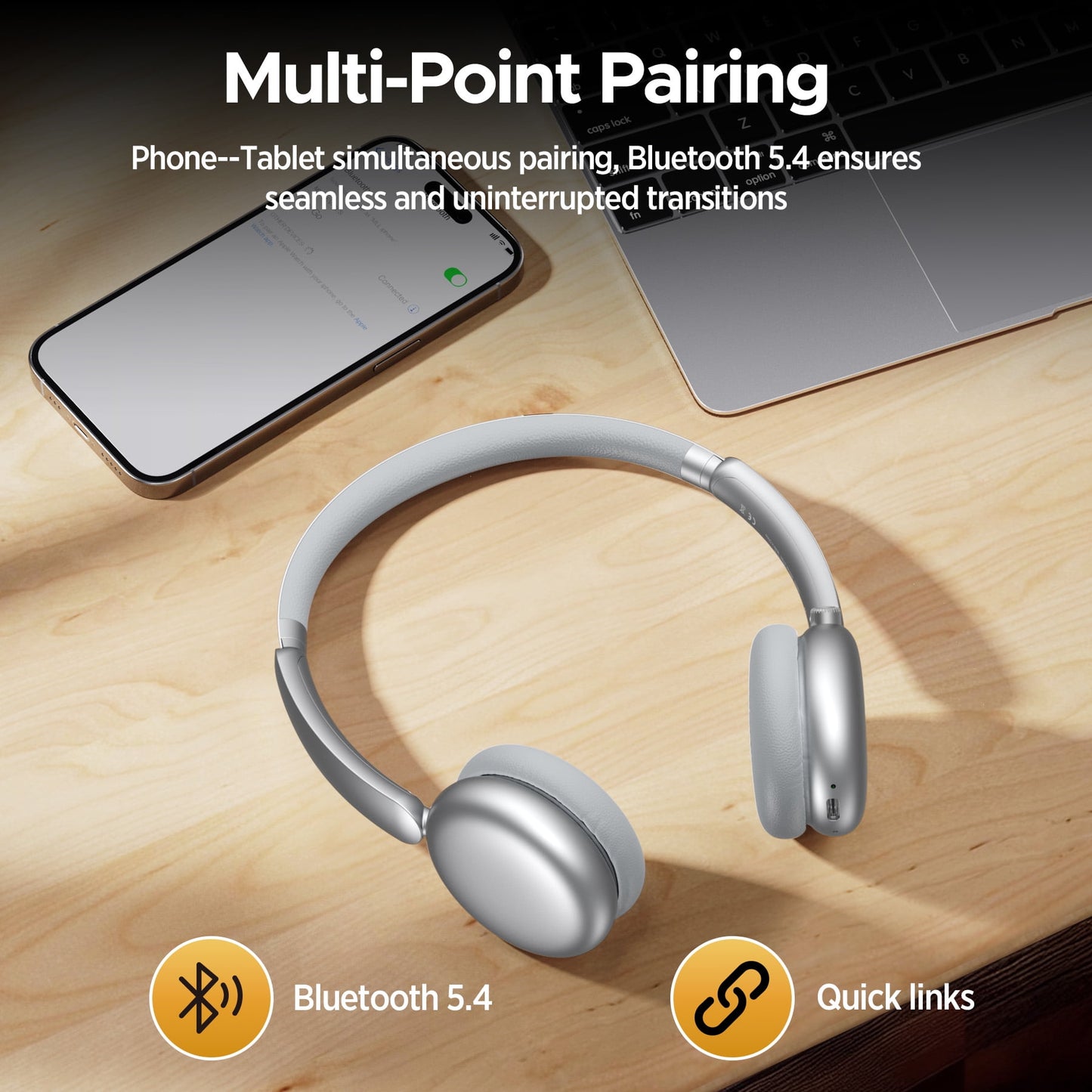 VEATOOL Mini Go Wireless Retro Headphones 100 Hours Playtime Bluetooth 5.4 Wireless ANC Over-Ear Headphones LDAC Hi-Res Wireless Audio Lightweight Wireless On-Ear Headset 70S 80S Style Silver