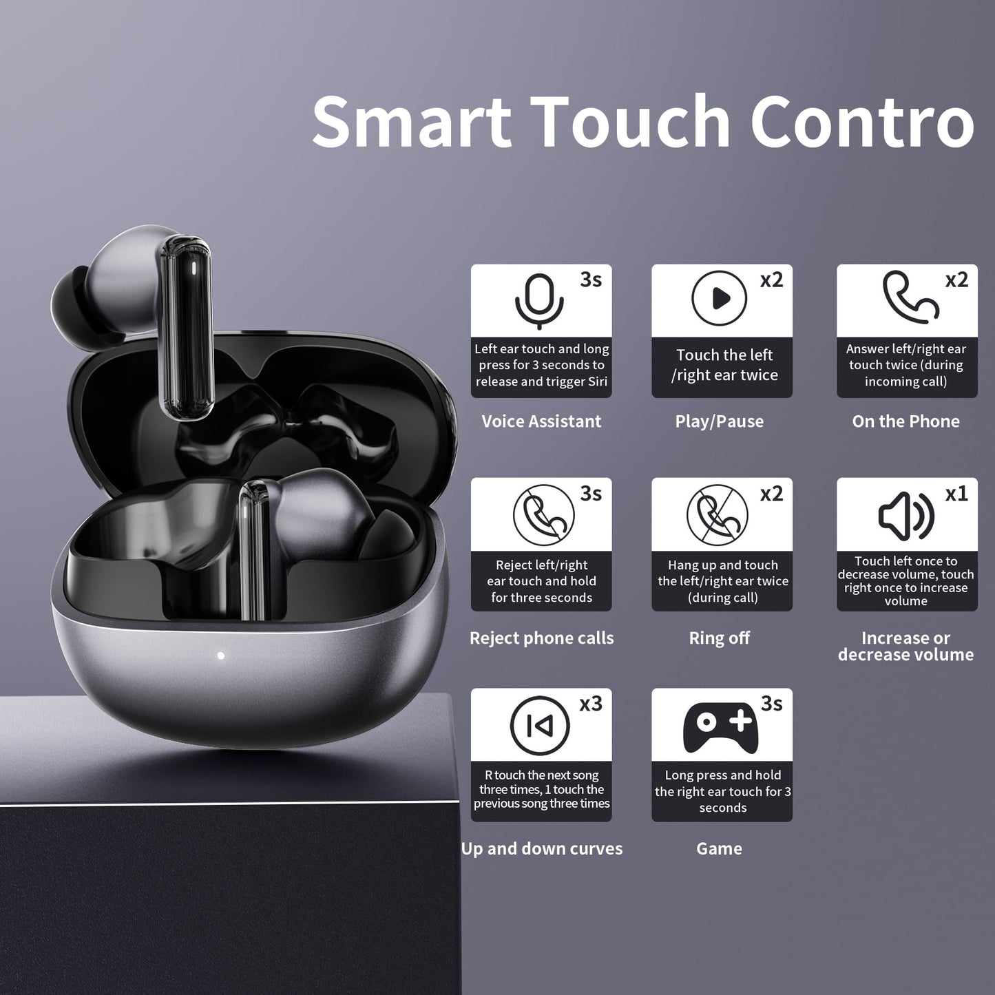 VEATOOL H15 Bluetooth Earbuds 5.3 Noise Reduction ANC and ENC-28dB Wireless Headphones 25H Battery Life IPX7 Stereo,Black Electroplating