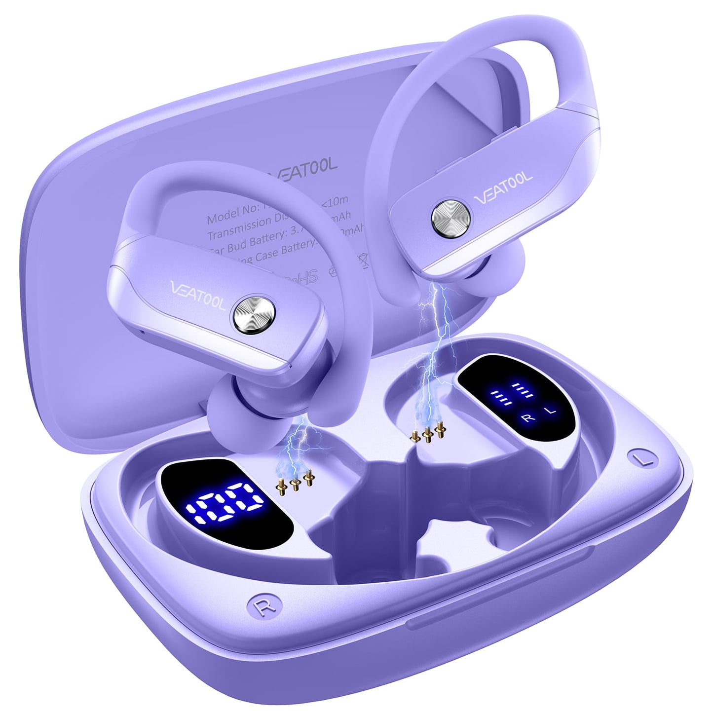 VEAT00L Wireless Earbuds Bluetooth Headphone Sport, Bluetooth 5.4 Earbud, 72Hrs Earphone with Earhook, Mic