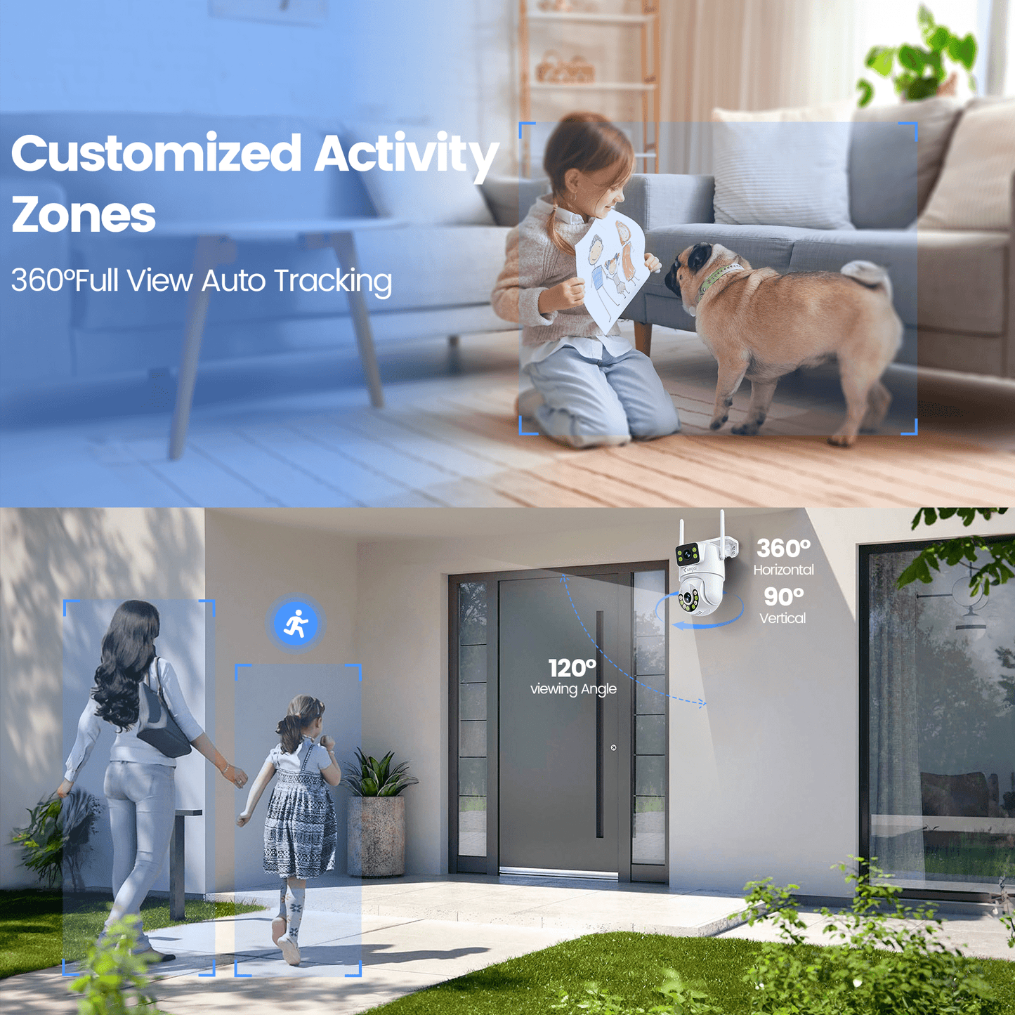 Losei 8MP/4K Outdoor Smart Security Camera with Light Alarm,Color Night Vision,2.4G WiFi,Motion Detection,IP66 Weatherproof , 360° View