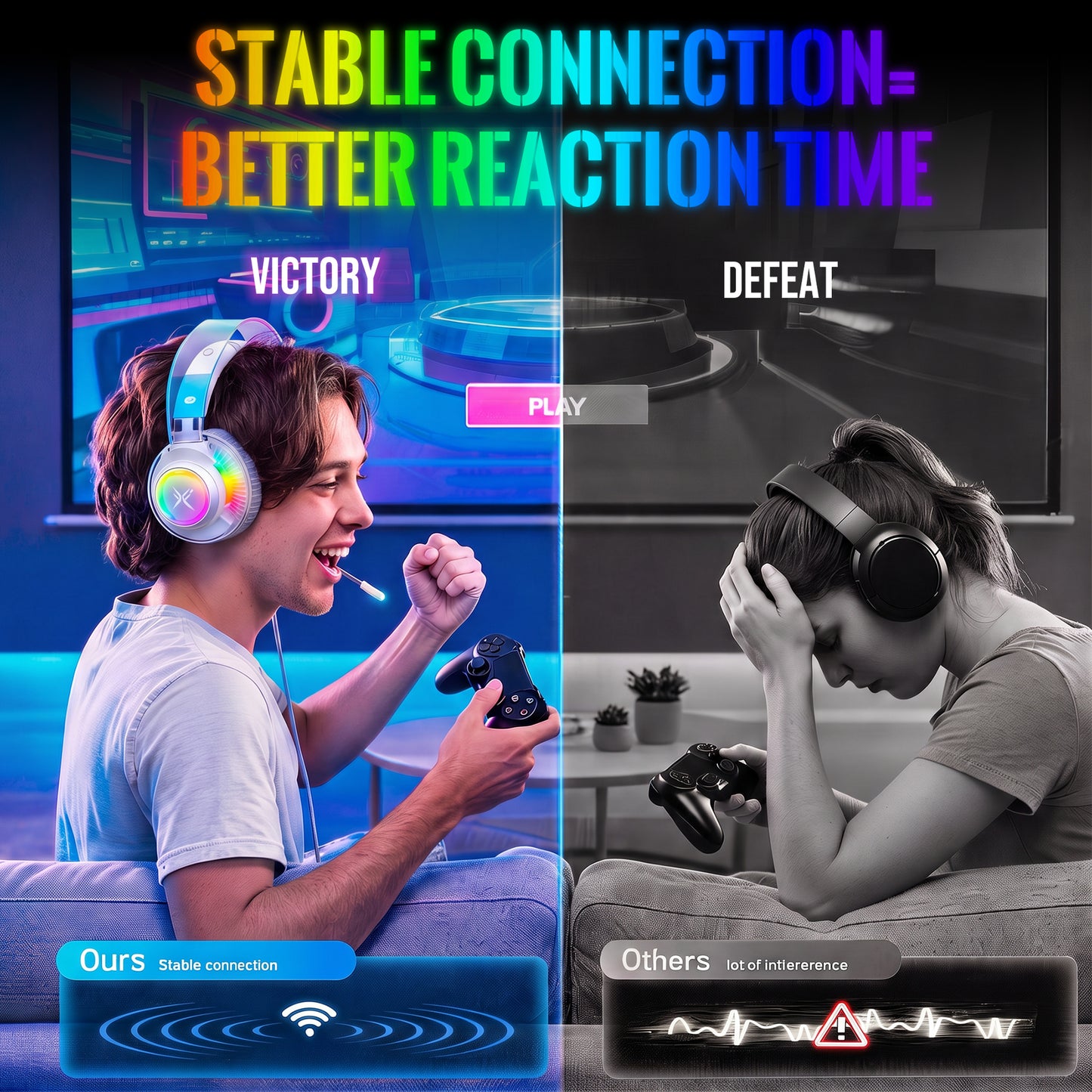 BT5.1 Wireless Over-Ear Headphones, 40H Playtime, 4-Mic ENC Noise Cancelling, Lightweight, Deep Bass, Comfort Fit for Travel & Work