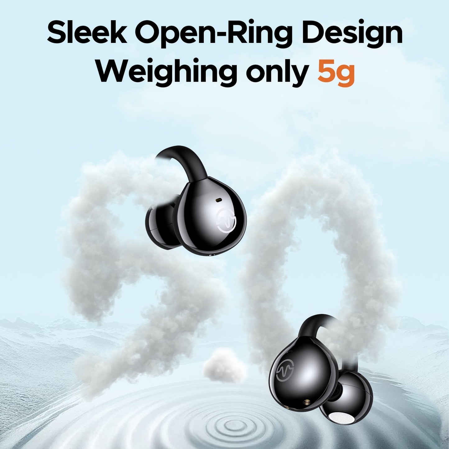 VEAT00L Open-Ear Headphones, Wireless Clip On Earbuds with Digital Display Charging Case 68 Hours Playtime, Lightweight Comfort, Stable Fit, Open-Ear Safety Design for Active and Office Use
