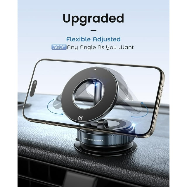 Vacuum Magnetic Suction Cup Phone Mount for Magsafe, 360° Adjustable Magnetic Phone Holder, Pocket Size Foldable Portable Cell Phone Holders for Your Car for All Smartphones & All Car Models