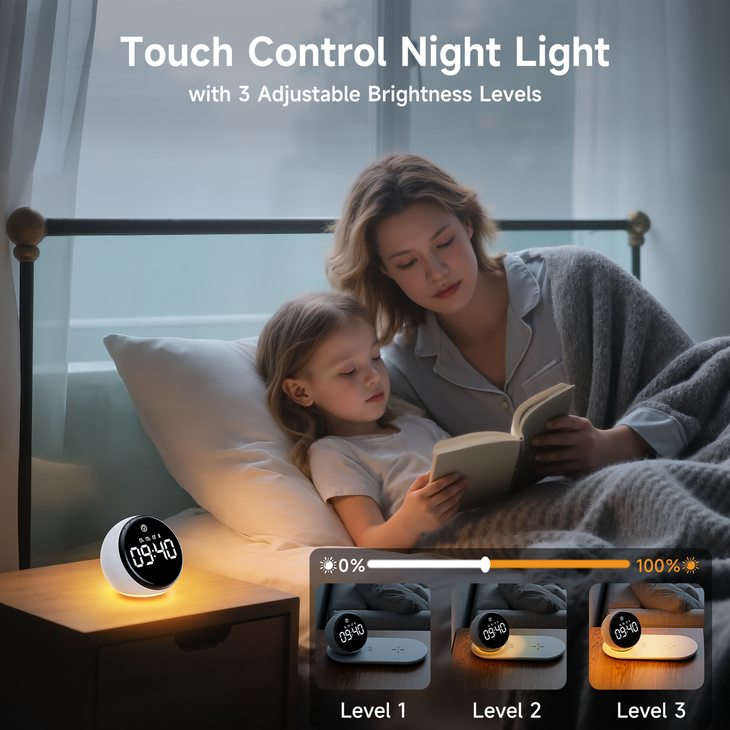 VEATOOL Digital Alarm Clock,15W Fast Wireless Charger,Bluetooth Speaker,Night Lights,20 White Noise Sounds,3 Level Dimmable Touch Table Lamp with Snooze,Gift Ideas for Teens Heavy Sleepers Adults