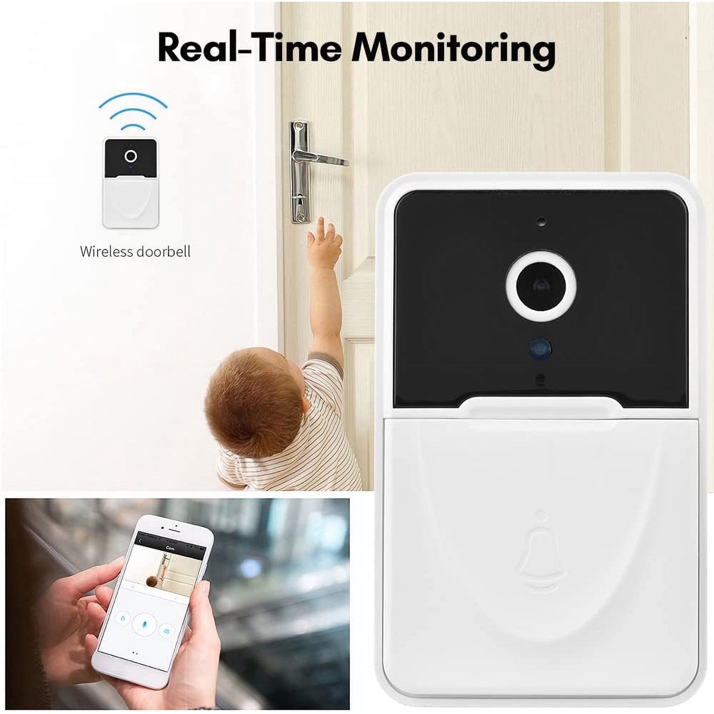 KDMLR Doorbell Camera Wireless, WiFi Video Doorbell with Chime, 2 Way Audio, AI Smart Human Detection, Night Vision, Cloud Storage, Real Time Alert for Home