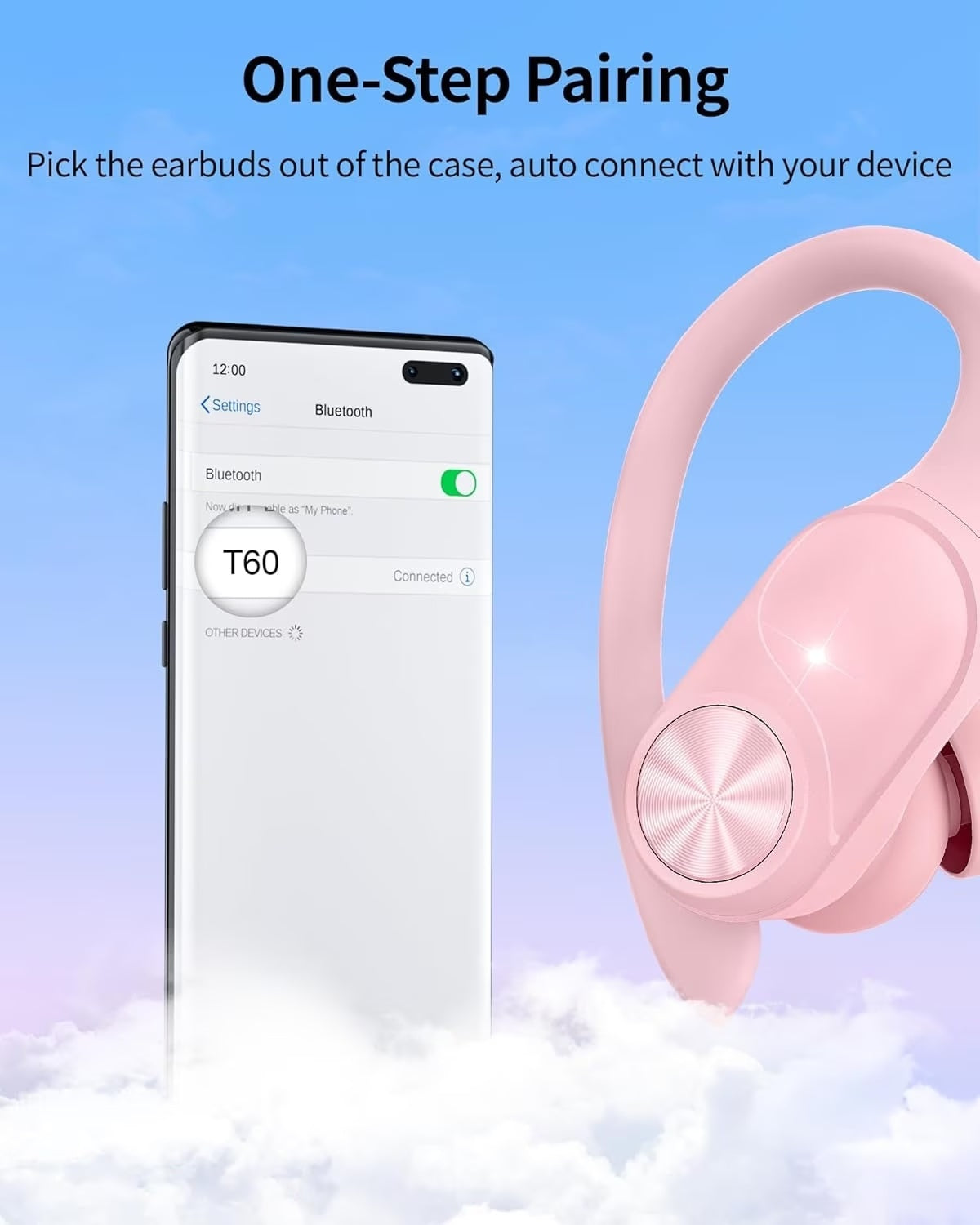 VEAT00L V6 Wireless Earbuds, 88Hrs Playback, Sport Earhooks, Digital Display Charging Case, IPX7 Waterproof, Deep Bass, for iOS Android