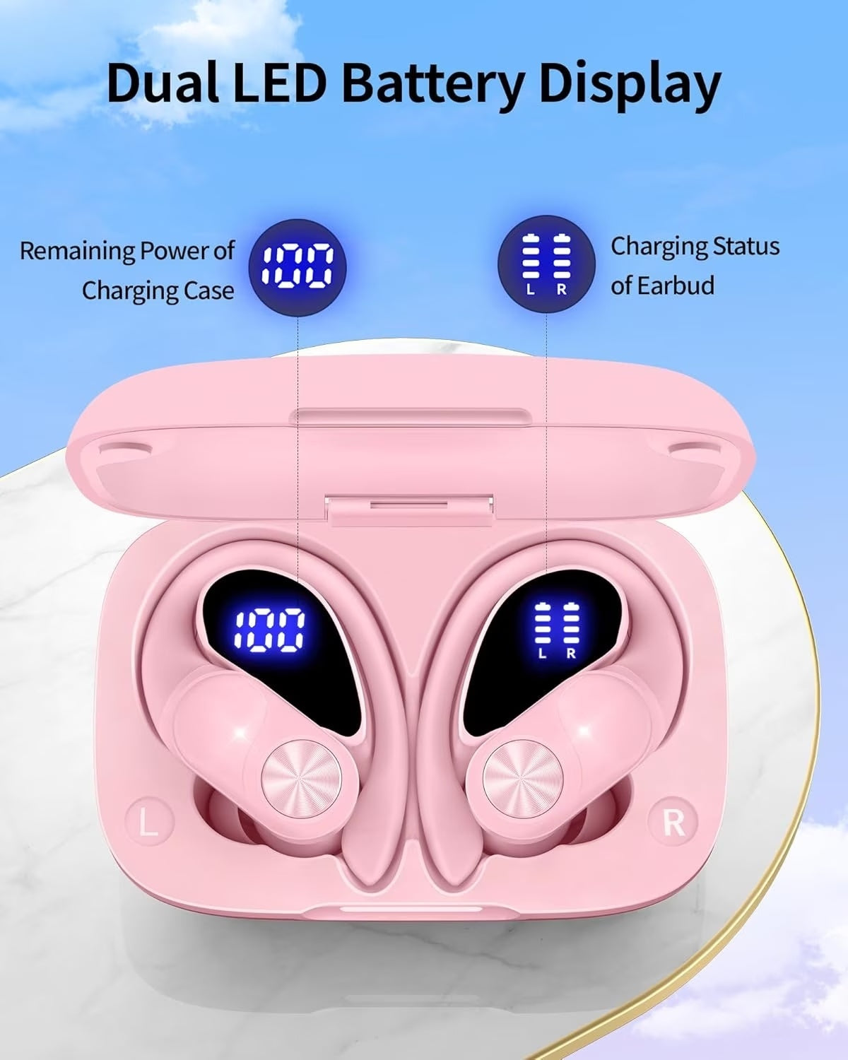 VEAT00L V6 Wireless Earbuds, 88Hrs Playback, Sport Earhooks, Digital Display Charging Case, IPX7 Waterproof, Deep Bass, for iOS Android