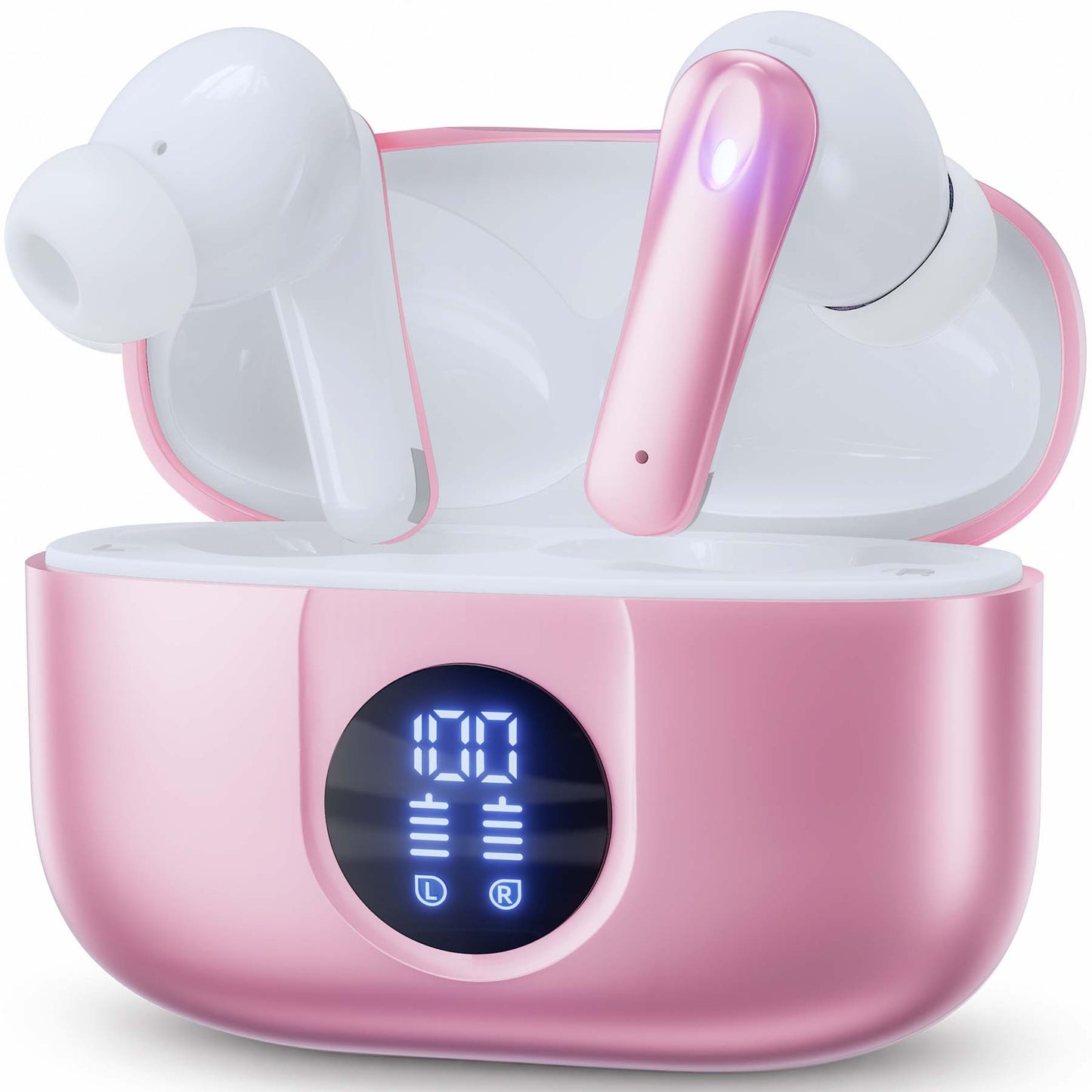 VEAT00L P91 Wireless Earbuds, Bluetooth Headphones V5.4 Stereo Ear buds with Noise Cancelling Mics, 60H Playback Mini Case with Dual LED Display, IP7 Waterproof in-Ear Earphones for Android iOS