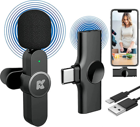 KDMLR Wireless Lavalier Microphone for Samsung and Android Plug and Play Wireless Microphone for Recording, Live Streaming, YouTube, Facebook, TikTok, Clip-on Lavalier Mini Microphone with Noise Cance