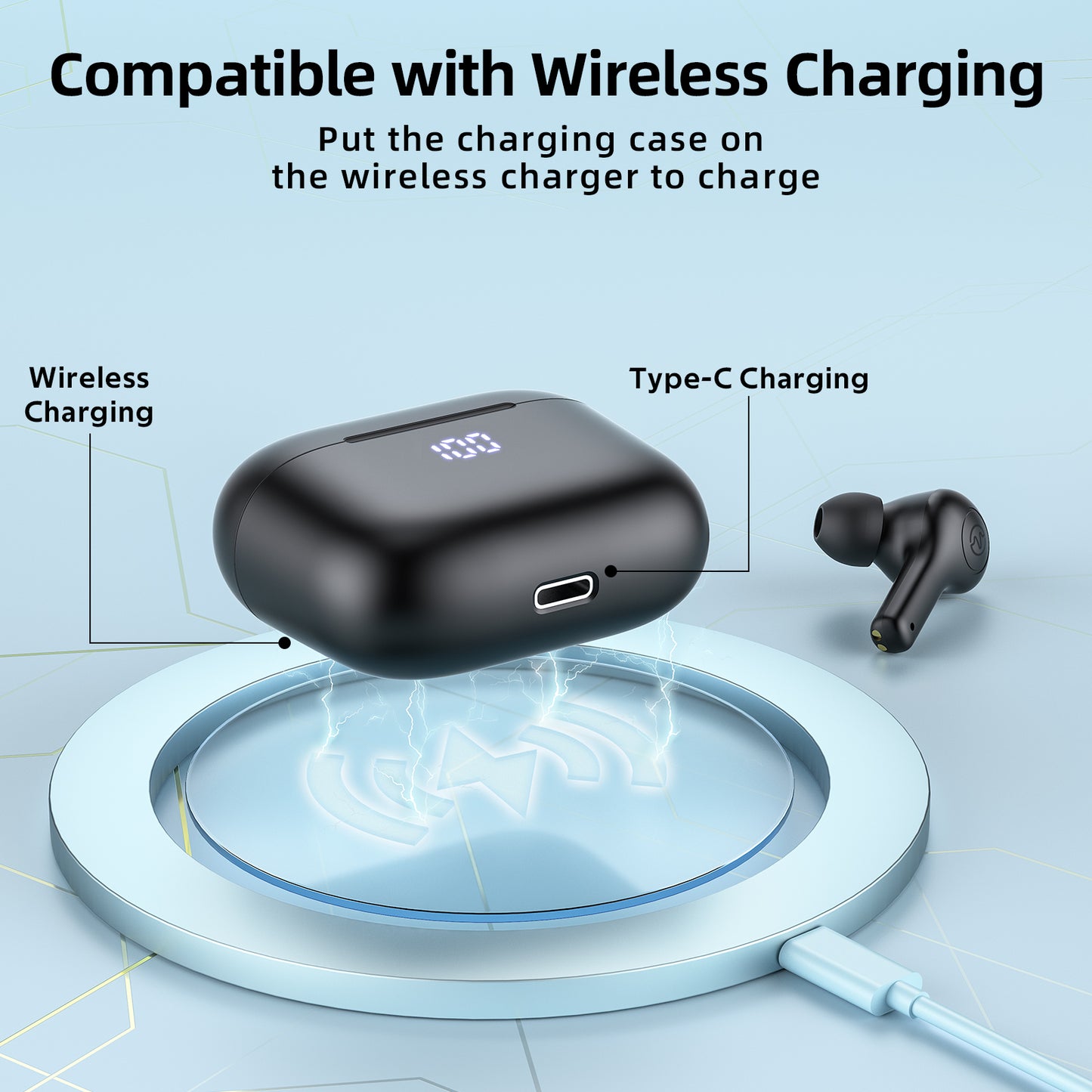 Bluetooth Headphones, True Wireless Earbuds with Wireless Charging Case, Waterproof Touch Control Stereo in-Ear Headset for iPhone 13 Pro Max XS XR Samsung Android