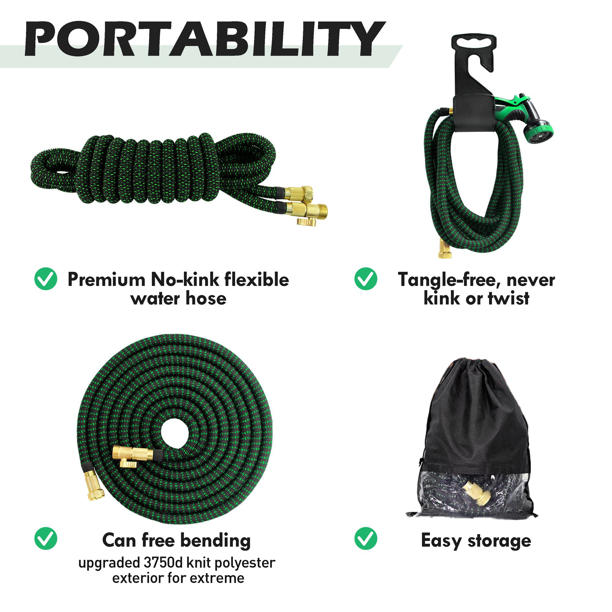 Expandable Garden Hose 100ft Upgraded,Flexible Lightweight Water Hose with 10 Way Spray Nozzle,Durable 4-Layer Latex Core,3/4” Solid Brass Fittings,Easy Store No Kink Leakproof Expanding Pipe